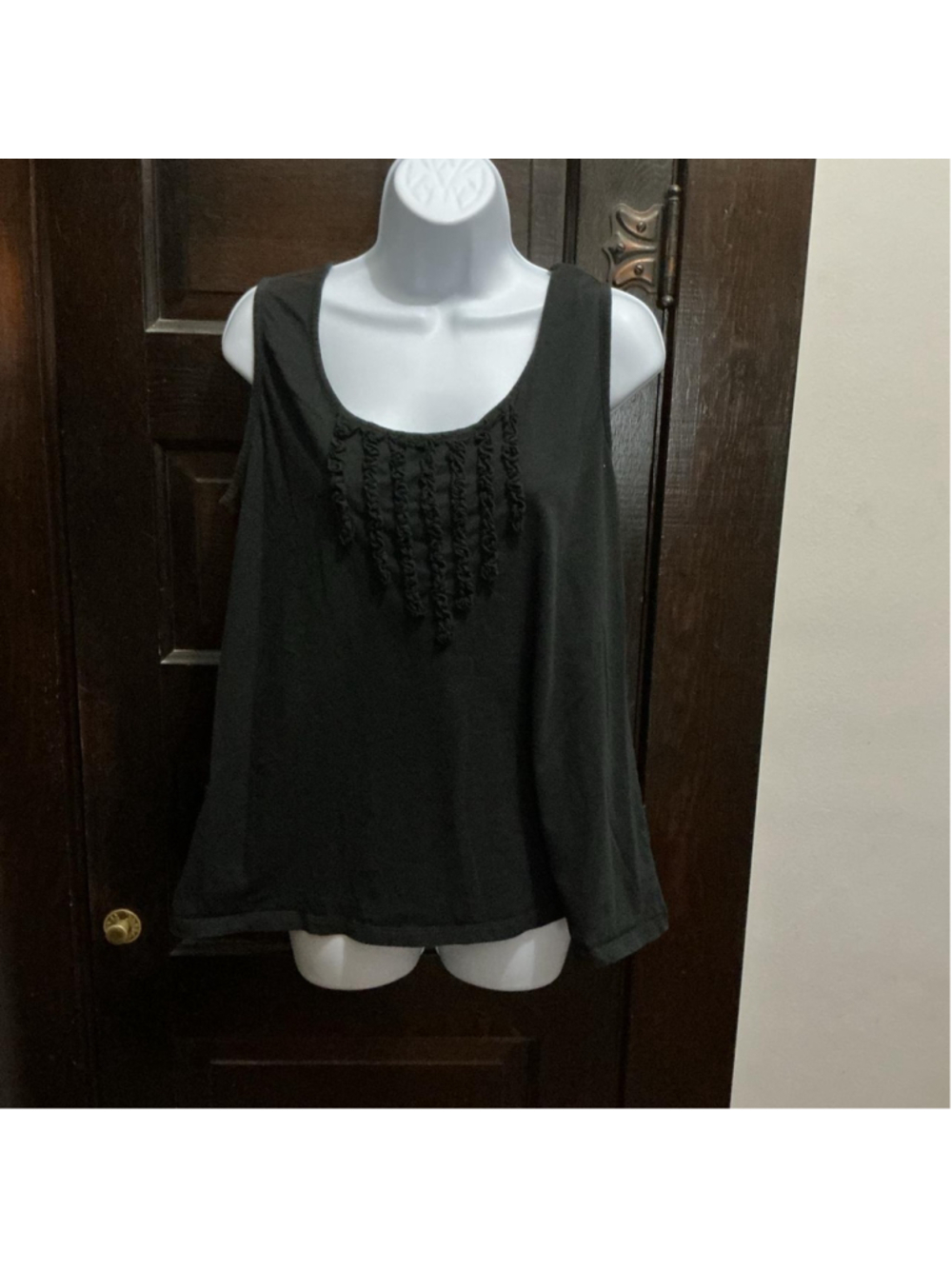 (55) Black ruffle tank top with ruffled trim on the neckline #ruffles #feminine